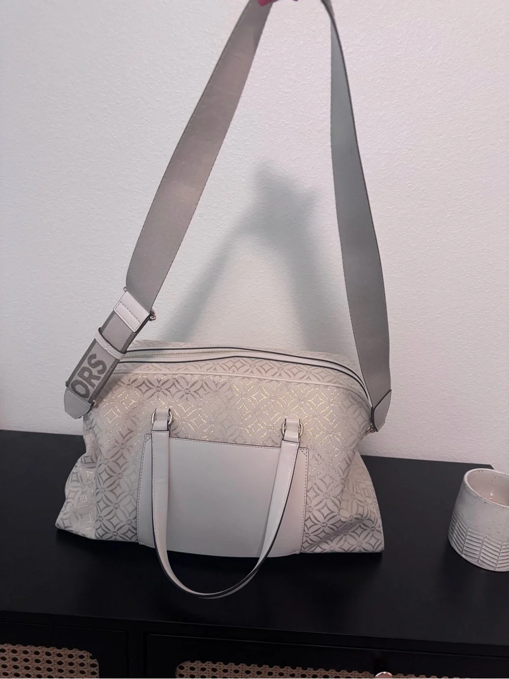 Michael Kors Cream Quilted Travel Tote with Gold Accents